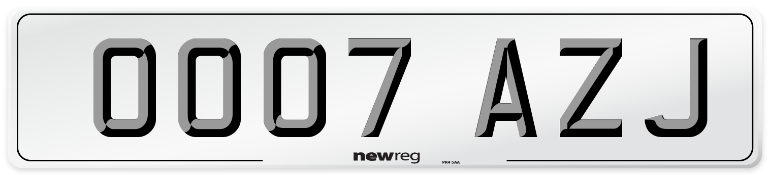 OO07 AZJ Number Plate from New Reg